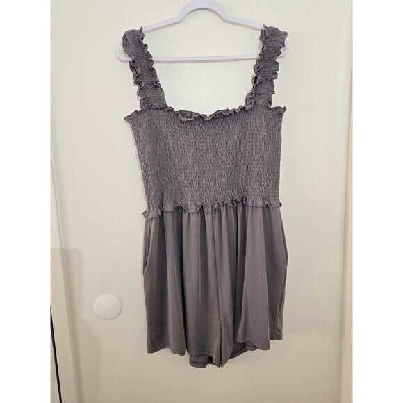 DEEPSELF Smocked Romper Ruffle Strap Sleeveless Casual Jumpsuit XL - Picture 1 of 3